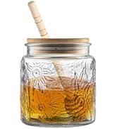 17oz Honey jar with Spoon Stick and Wooden lid 2-in-1 Efficient Sealed Glass Honey Jar Vintage Gl...