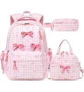 Similove Backpack for Girls Corduroy 3PCS Bow School Bookbag for Teen Girl with Lunch Box & Penci...