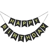 GOER Black Happy Birthday Banner with Shiny Gold Letters for Birthday Party Decorations