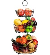 3-Tier Farmhouse Fruit Basket Stand, Wire Fruit Vegetables Countertop Storage Rack, Multifunction...