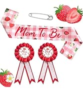 Homanu Strawberry Mom to Be Sash Baby Shower Decorations, Berry Sweet Mommy to Be Sash Dad to Be ...