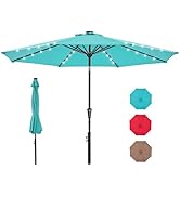 DUMOS LED Outdoor Patio Umbrella 10 FT UV-Resistant Market Umbrella with Tilt Adjustment & Crank ...