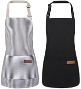 XLSXEXCL 2 Pack Stripes Kids Apron, Kids Cooking Aprons with 2 Pockets, Cute Aprons for Cooking f...
