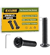 SVLING 3/16-24 x 3" Bolt, 30PCS Flat Head Hex Socket Cap Screws Bolts, 304 Stainless Steel 18-8, ...