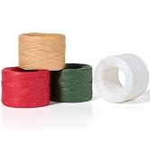 Sooez 4 Rolls Raffia Ribbon Twine String, 720Feet Christmas Wrapping Paper for Crafts, Red Green ...