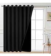 Yakamok 100% Blackout Sliding Door Curtains, Thermal Insulated Grommet Full Light Shading Sliding...
