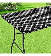 misaya Rectangle Vinyl Table Cloth, Elastic Fitted Tablecloth with Flannel Backing, Waterproof Pl...