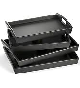 Peohud 4 Pack Bamboo Serving Tray, Kitchen Food Tray with Handles, Wooden Trays for Eating, Break...