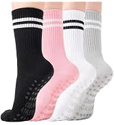 CoolMate 2/4 Pairs Pilates Socks with Grips for Women, Yoga Socks, Crew Non Slip Women for Workou...