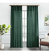 Dark Green Linen Sheer Curtains 84 Inches Long for Living Room,Emerald Green Decor,Rod Pocket Hid...