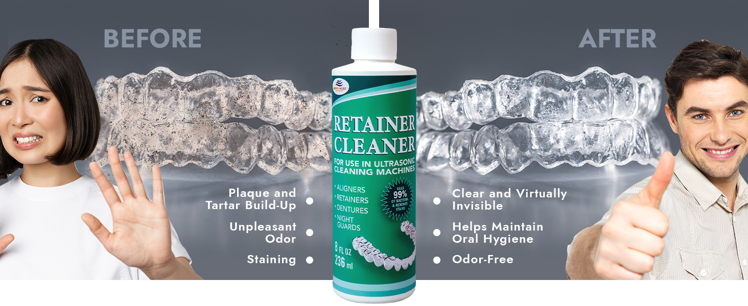 retainer cleaner ultrasonic cleaning solution machines dentures mouthguard aligners night guard