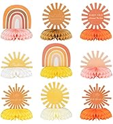 G1ngtar 9Pcs Boho Sun Honeycomb Centerpieces Table Toppers Hippie Rainbow Muted Sun Table Decor F...