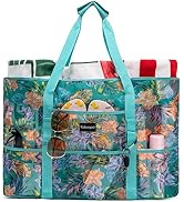 KABAQOO Mesh Beach Bag, Extra Large Beach Bags with 9 Pockets & Zipper Waterproof Lightweight Bea...
