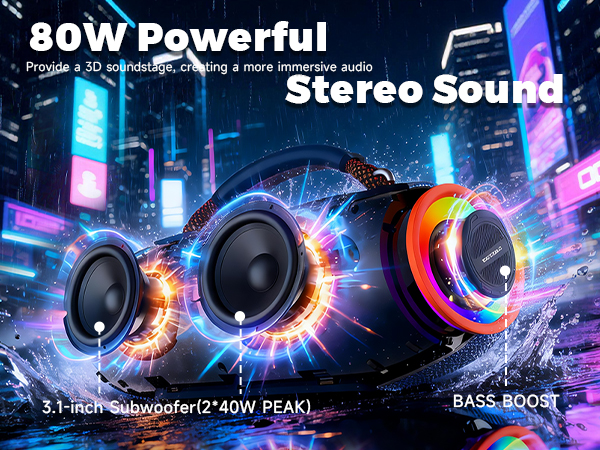 80W Peak Power Portable Bluetooth Wireless Speaker