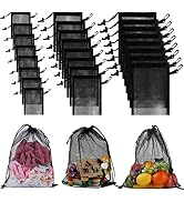 iMucci 24 Pieces Black Mesh Drawstring Bag with Clips, Nylon Drawstring Bags Pocket Foldable Beac...