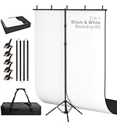 Qoolfoto 5x8ft Black & White Photo Backdrop with Stand, 2-in-1 Revisible Black White Background S...