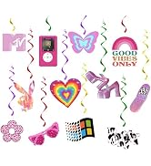 24Pcs Y2k 2000s Pink Party Swirl Decorations Hanging Spiral Decor Whirl Streamers Rainbow Hearts ...