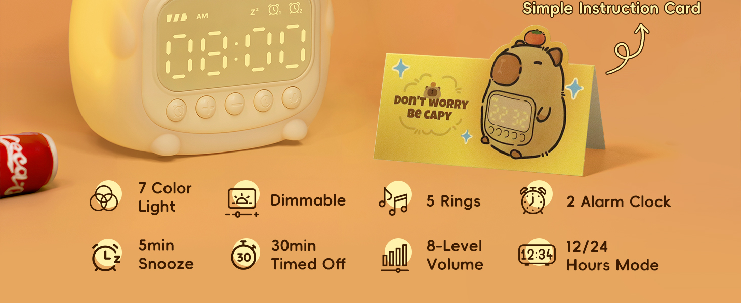 Capybara Alarm Clock with Night Light