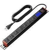 ZHANGONG 19in 1U Metered PDU Rack Mount Power Strip with Display | Rackmount PDU With 7 Outlets,D...
