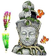 PINVNBY Aquarium Buddha Head Statue Decorations,Fish Tank Resin Large Buddha Sculpture Ornament,B...