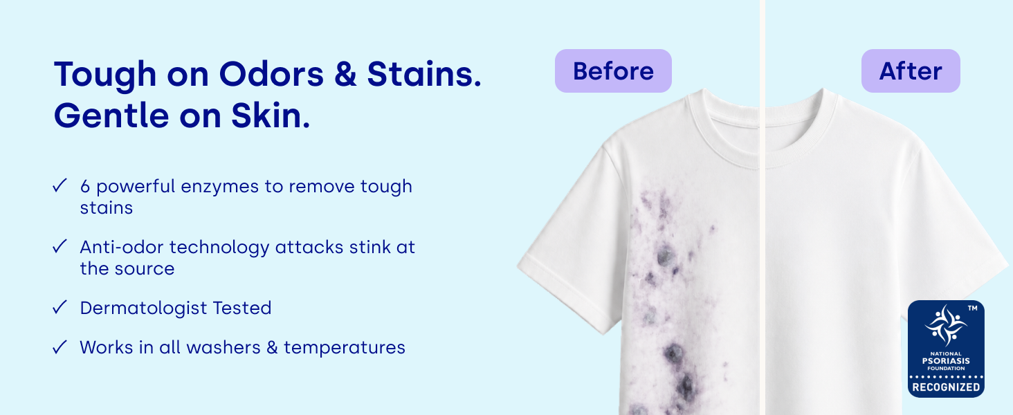 Laundry Before and After - Tough on Odors and Stains. Gentle on Skin.
