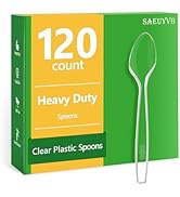 120 Count Clear Plastic Spoons - Premium Disposable Spoons,Plastic Silverware Spoons Heavy Duty,B...