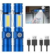 Flashlight USB Rechargeable, Magnetic LED Flashlight, Super Bright LED Tactical Flashlight with C...