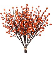 Whaline 12 Pack Fall Berry Stems Autumn Artificial Orange Glossy Berry Twigs Faux Berries Picks f...