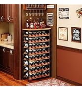 48 Bottles Floor Wine Rack with Wood Top, Freestanding Wine Bottle Organizer Shelf, Wobble-free 8...