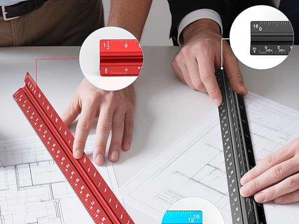 Architectural Scale Ruler Inches Imperial Aluminum Metal Architecture Engineering Triangular