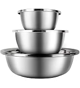 BAOKARU Mixing Bowls Set of 3, Stainless Steel, 7.9, 10.2 and 14.2 Inch | Three stainless steel b...