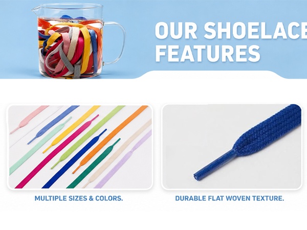Aiahoel shoelace features: multiple sizes, 21 colors, durable flat woven texture, secure fit.