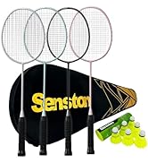 Senston Professional Badminton Rackets Set of 4 - Carbon Fiber, 6 Shuttlecocks, 4 Grips & Bag for...