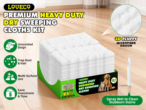 Heavy Duty Dry Sweeping Cloths Refills Compatible with Swiffer Sweeper, Pet Dry Pads Refill