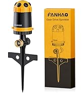 FANHAO Gear Drive Lawn Sprinkler with Metal Spike Base, 6-Pattern Heavy Duty Water Sprinkler Syst...