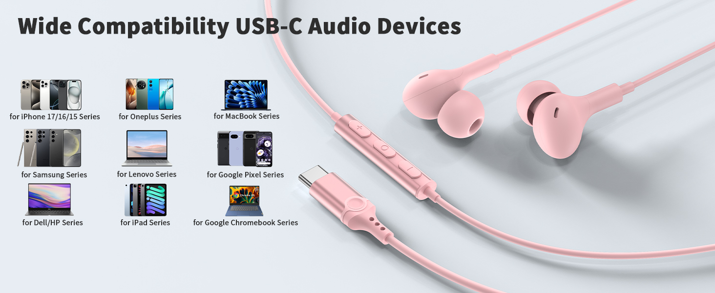 type c headphones wired for Samsung S24 S25 Ultra fe S23 iPhone 17 air 16 15 pro max
