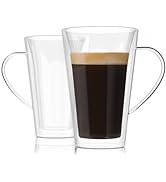 HORLIMER Double Walled Glass Coffee Mugs, 13.5oz Insulated Clear Coffee Cups with Handle Set of 2...