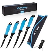 FLISSA 4PCS Fillet Knife Set with Knife Sharpener and Portable Roll Bag | 5"/6"/7"/9" Fillet Kniv...