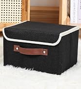 ANMINY Storage Bin with Lid Storage Boxes with PU Leather Handles PP Plastic Board Decorative Fol...