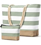 Becokan Beach Bag Initial Beach Tote with Makeup Bag for Travel Work Storage Personalized Birthda...