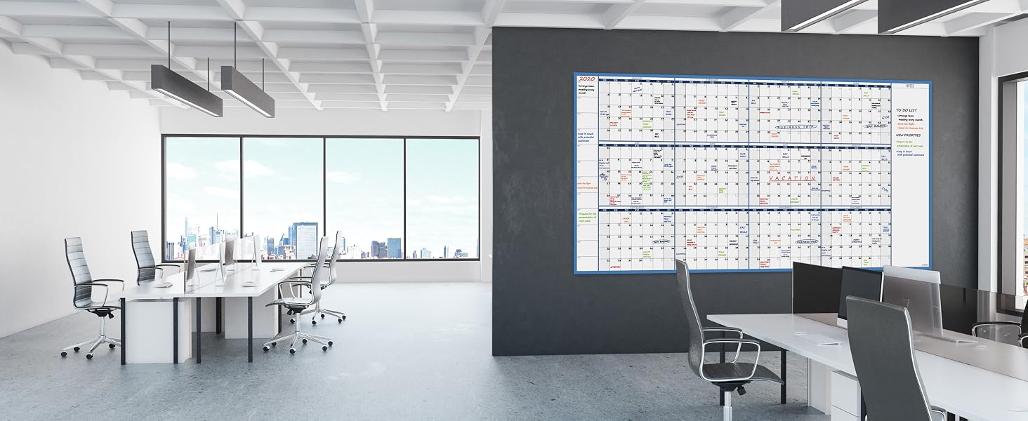 Large dry erase undated yearly wall calendar -Blue