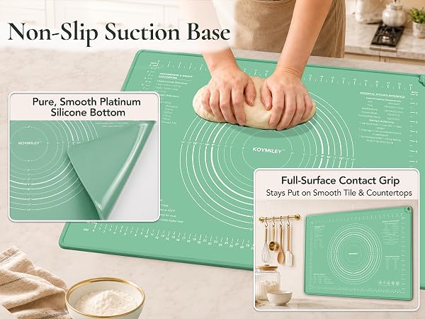 KOYMILEY non-slip suction bottom helps the pastry mat stay put while kneading dough