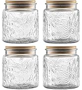 4 Pack Airtight Glass Jars with Bamboo Lid,16.9 FL OZ Vintage Decorative Storage Jar,Glass Food S...