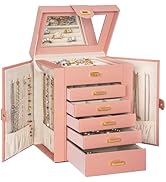 AKOZLIN Jewelry Box Organizer Functional Leather Jewelry Storage Case for Women Girls Ring Neckla...