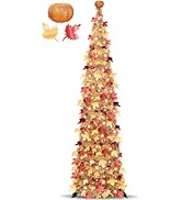Timer & Pumpkin - 5 Ft Lighted Fall Tree Fall Decor, Fall Pop Up Tinsel Maples Tree with 50 LED O...