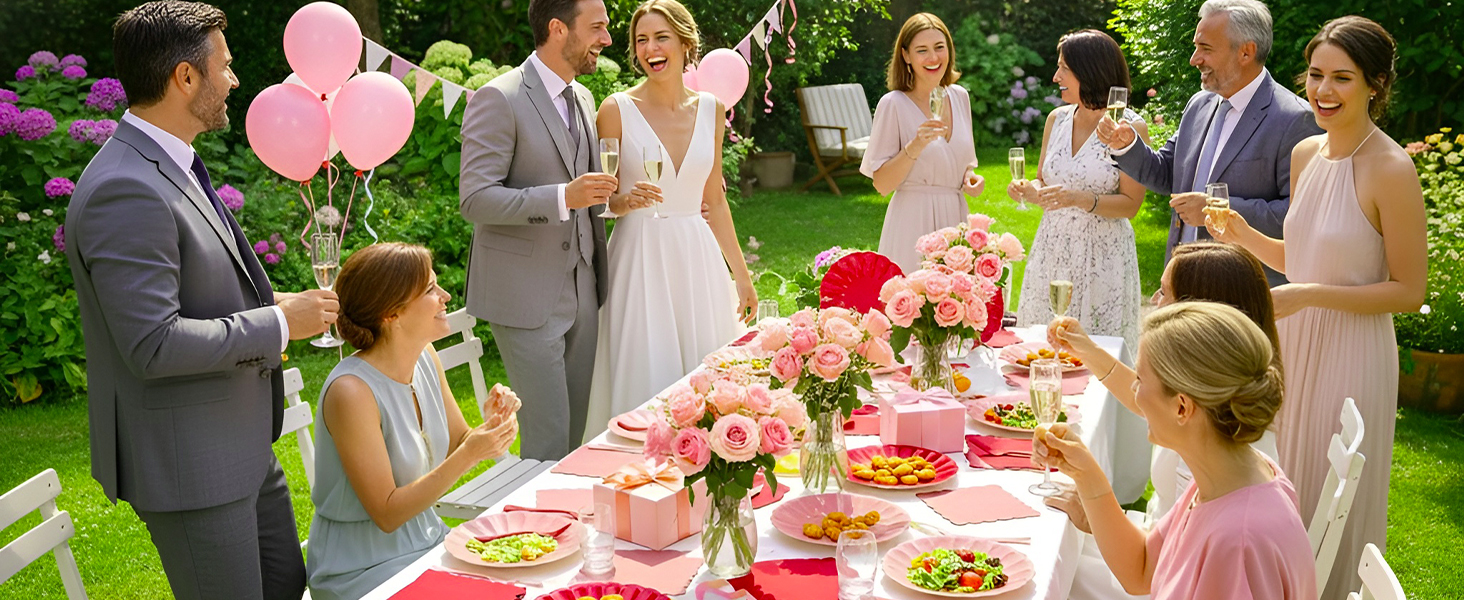 pink plates and napkins