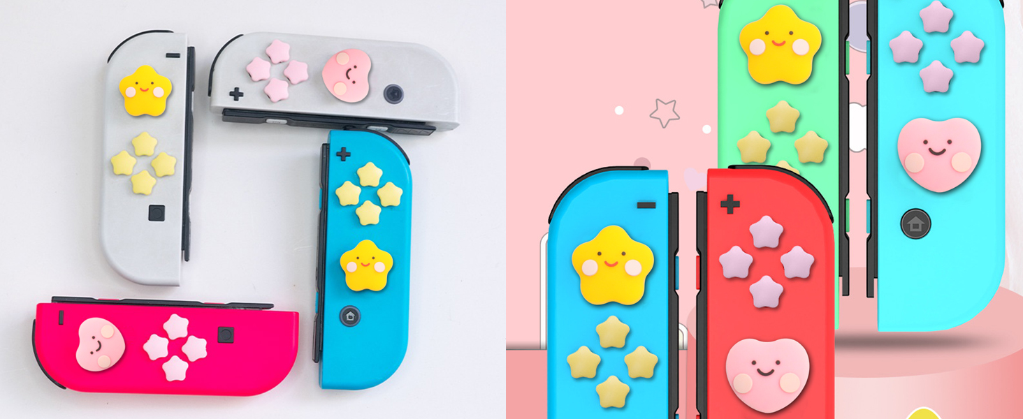 switch dpad thumb grips caps heart star button covers for kirby fans