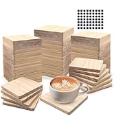 60 PCS Unfinished Square Wood Coasters, SIJDIEE 4 Inch Blank Wooden Craft Coasters with Non-Slip ...
