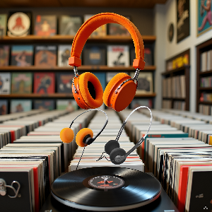 A retro cassette player surrounded by colorful cassette tapes on a wooden surface.