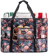 KABAQOO Mesh Beach Bag, Extra Large Beach Bags with 9 Pockets & Zipper Waterproof Lightweight Bea...